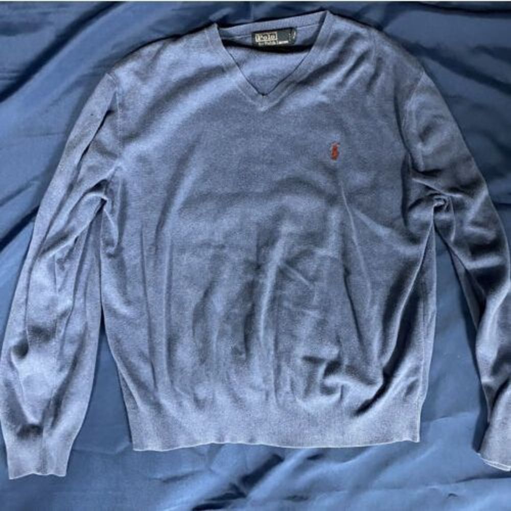 Polo Ralph Lauren Mens Crewneck Pima Cotton Sweater Pullover Blue XL Vintage